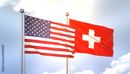 Switzerland and USA Flag Together A Concept of Realations