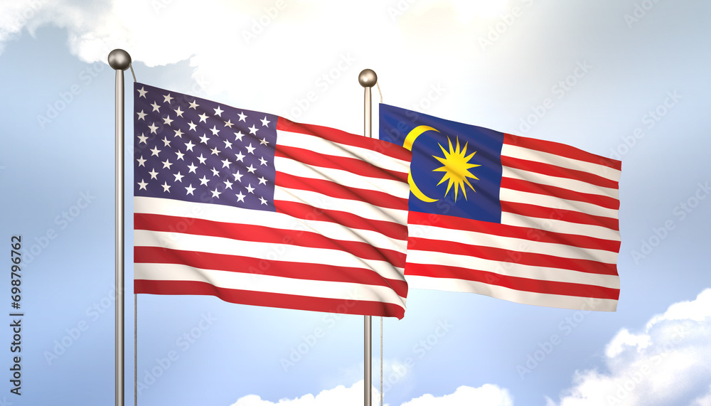 Malaysia and USA Flag Together A Concept of Realations