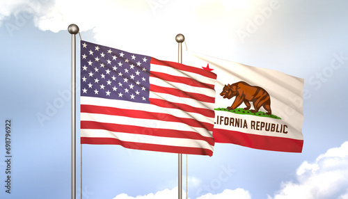California and USA Flag Together A Concept of Realations