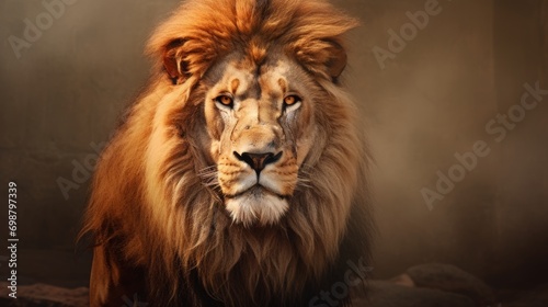 Portrait of a lion in a photo studio. Animal portrait. Generative AI