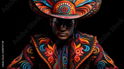 person wearing a vibrant Joropo costume, showcasing intricate embroidery generative ai photo