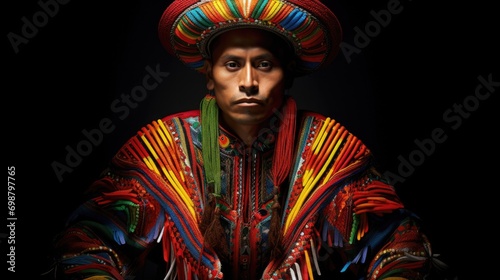 person wearing a vibrant Joropo costume, showcasing intricate embroidery generative ai