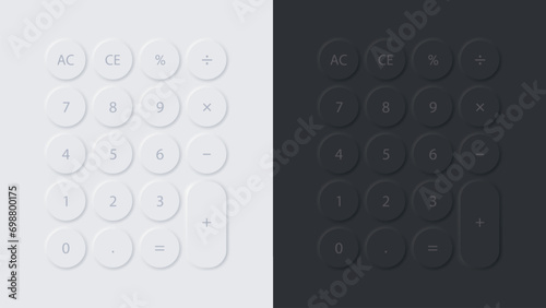 Calculator buttons in Neumorphism style. Vector illustration