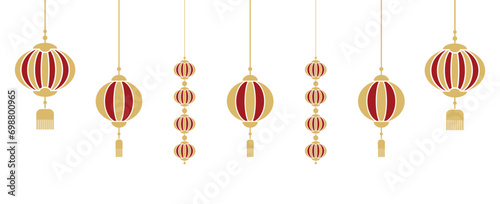 Chinese New Year, Chinese lantern, Asian decorations, Isolated flat vector illustrations