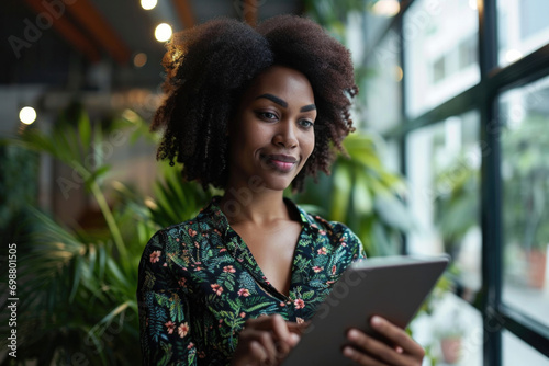 Young afro businesswoman using digital tablet in office 