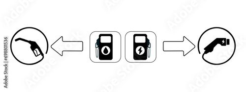 EV charger connector and gas pump gun icon, electric vehicle charging plug symbol, fuel tank gun symbol. vector - Stock Vector eps10