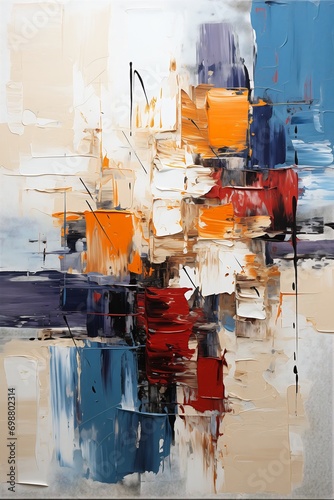 boat body deep orange blue twisted turn fate abstraction white box interconnections light cream color