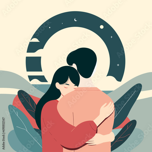 A girl hugging and loving his boyfriend at night.