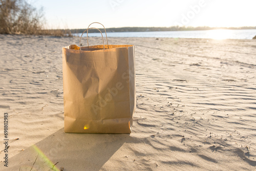 craft package on the beach. eco-friendly packaging
