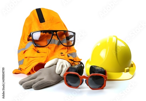 Personal protective equipment isolated on white background. Generative AI