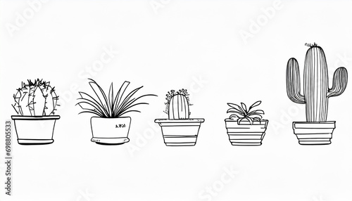 Hand drawn cactus plant doodle set. Vintage style cartoon cacti houseplant illustration collection. Isolated element of nature desert flora, mexican garden bundle. Natural interior graphic decoration