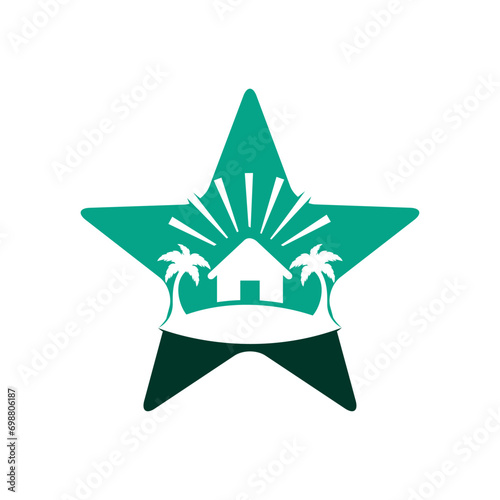 Star beach house and palm tree logo design. Beach Resort Logo Design.