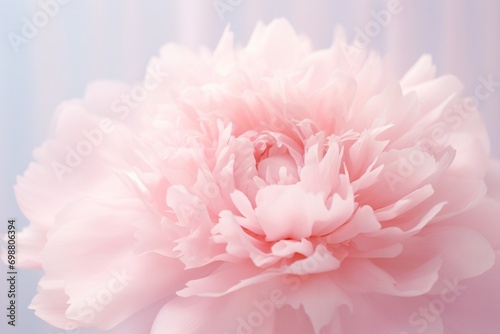 Close-up of a delicate pink peony with a soft gradient backdrop  suitable for text.