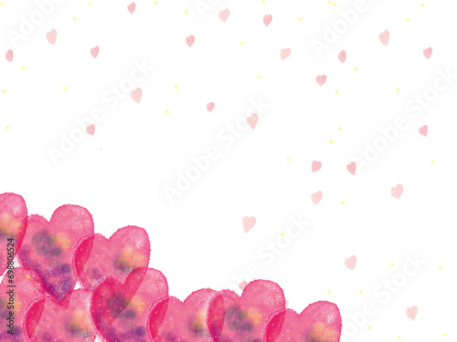 corazones rosas brillantes en fondo blanco con manchas claras de corazones. bandera web, felicitaciones, aniversario. photo