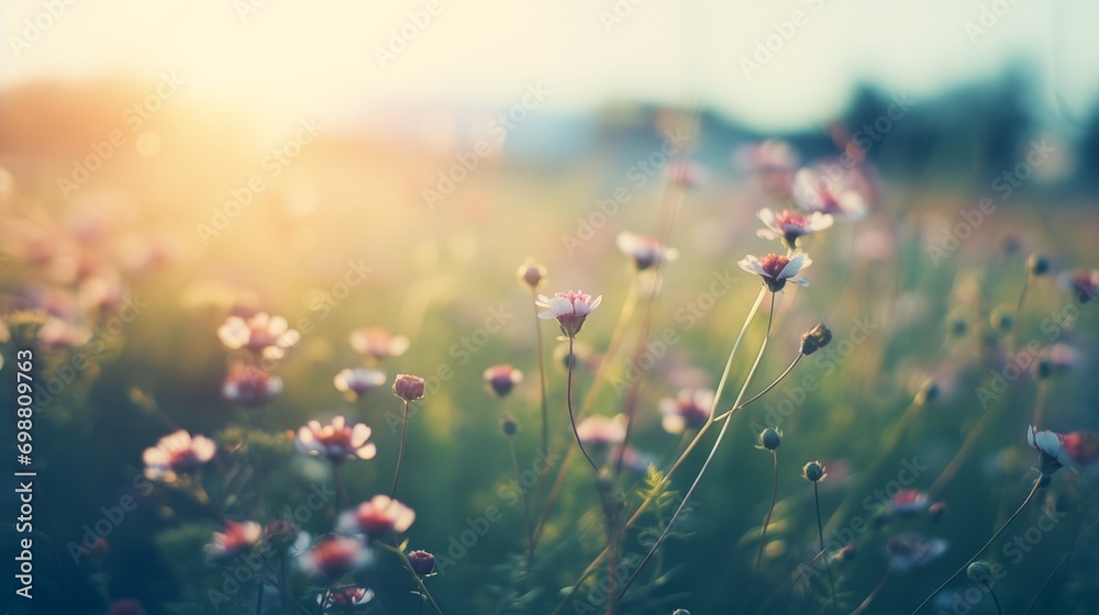Wildflowers in the sunset light - vintage image