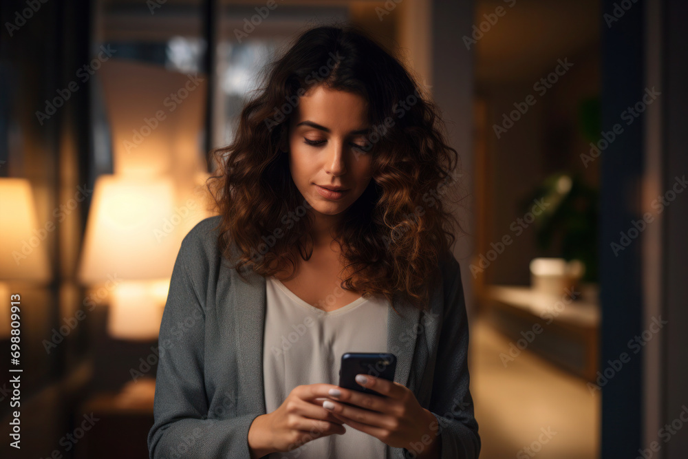 Young woman working on a phone