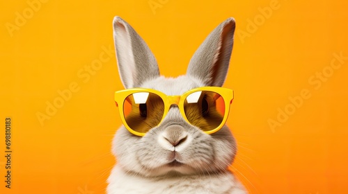 Cool Easter bunny with sunnglasses with orange background. photo