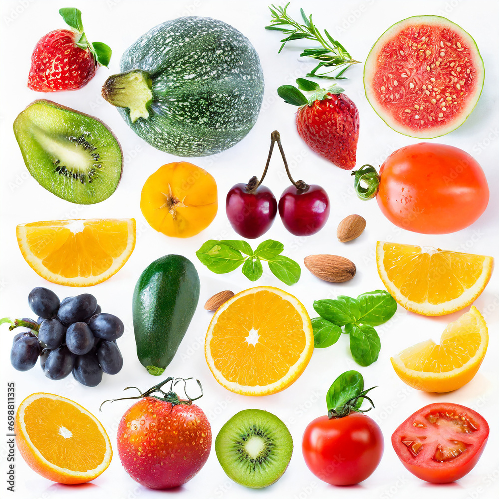 Set of fruits and vegetables isolated on white