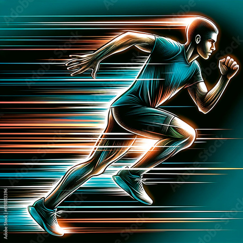 Man is running fast. Energy. Power. Ai generated
