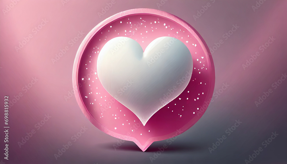 White heart in pink text bubble. 3d element icon illustration.