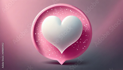 White heart in pink text bubble. 3d element icon illustration.