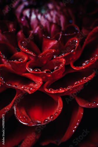 Beautiful red rose with dew drops in close-up