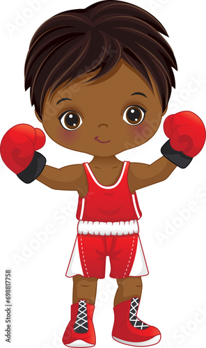 Vector Cartoon African American Boy Boxing