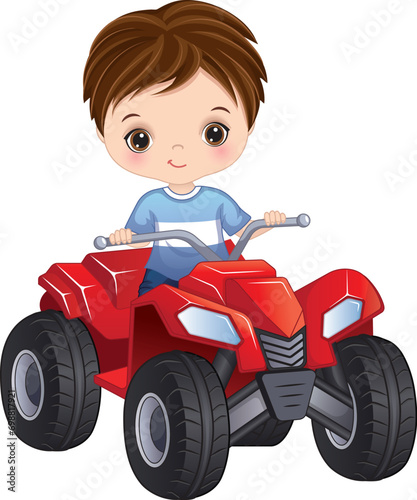 Vector Cartoon Boy Riding Quad Bike