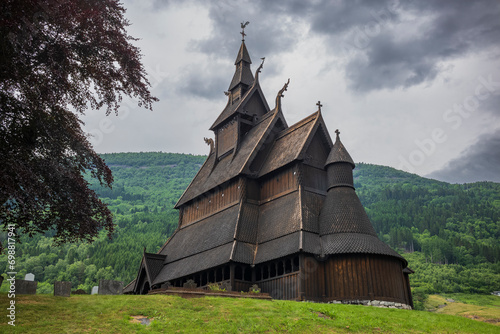 Hopperstad Stave Church, an ancient wooden stave church dating back to the 1100s, located in Røysane, Norway