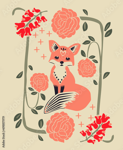 zorro, fox, floral,femenino,rosa,invierno,graphix,jardin
