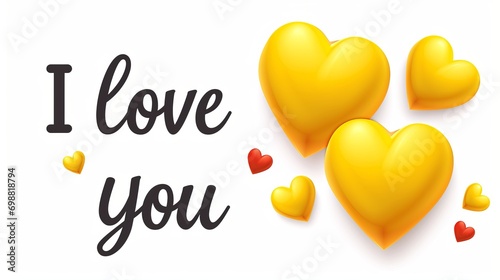 Romantic greeting card design with text  i love you  and heart symbols on white background