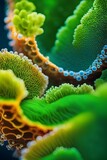 Close-up of Microscopic Algae Cells, Explore the microscopic world by capturing the vibrant colors and patterns of algae cells, background image, generative AI