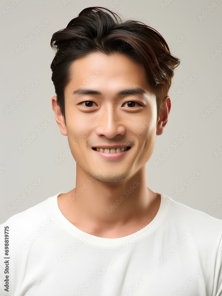 Portrait of a young Japanese man with smiling expression, facing the camera, isolated white background, AI Generative Portrait of a young Japanese man with smiling expression, facing the camera, isolated white background, AI Generative
