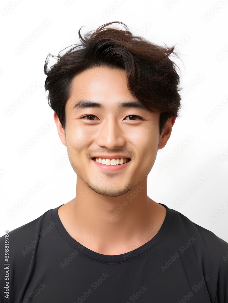 Portrait of a young Japanese man with smiling expression, facing the camera, isolated white background, AI Generative Portrait of a young Japanese man with smiling expression, facing the camera, isolated white background, AI Generative