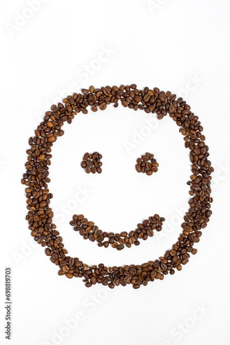 Emoticon of emotions made from coffee beans, emotion made from coffee beans