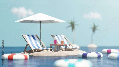 beach chairs and umbrella on the beach photo