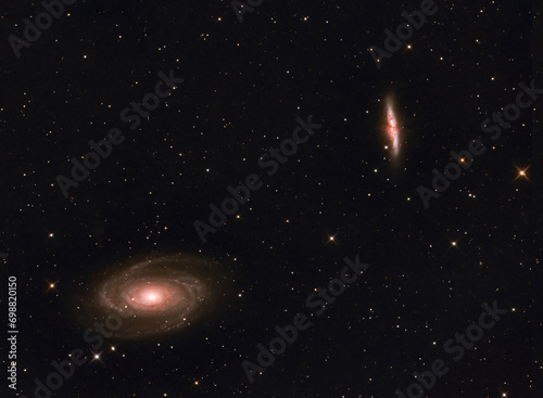 Messier 81 et Messier 82, galaxie spirale et galaxie du cigare.