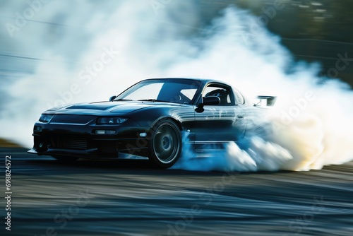 A drifting car on a track close up shot