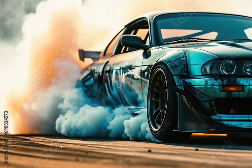 Obraz na płótnie A drifting car on a track close up shot