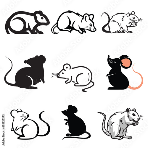 set of rat or mouse vector designs, rat, mouse, animal, cat, silhouette, vector, cartoon, set, animals, dog, illustration, icon, black, cute, cow, design, monster, bird, zodiac, pet, jerry, farm