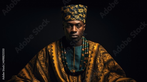 person wearing a traditional Nigerian Agbada, showcasing rich fabrics generative ai