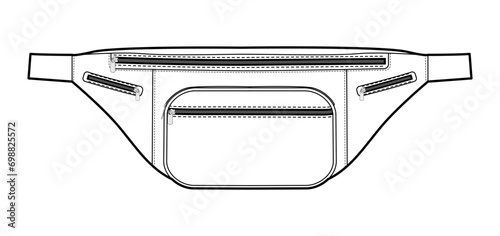 Belt Bag silhouette. Fashion accessory technical illustration. Vector satchel front 3-4 view for Men, women, unisex style, flat handbag CAD mockup sketch outline isolated