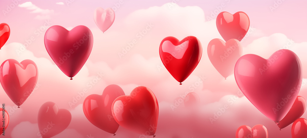 Valentine's day background with heart shaped balloons for banner or social media post