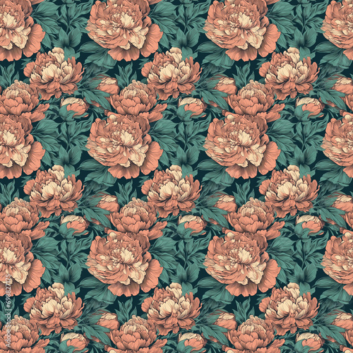 Peonies Flowers Seamless Pattern Wallpaper © Alex