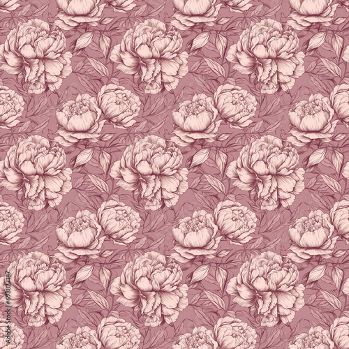 Peonies Flowers Seamless Pattern Wallpaper