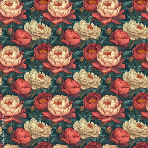 Peonies Flowers Seamless Pattern Wallpaper