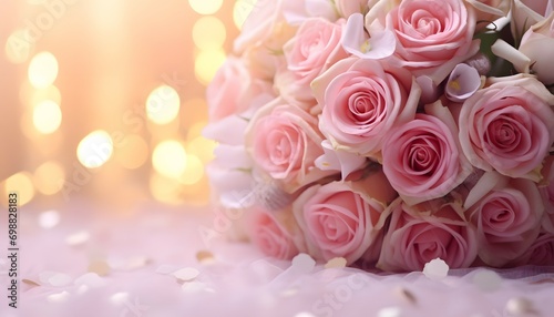 Romantic Soft Pink and White Rose Bouquet with Glistening Lights Background