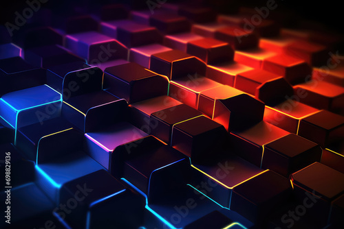 Hexagonal geometric ultra wide background. Abstract colorful of futuristic. Sci fi banner, cover. 3d render illustration.