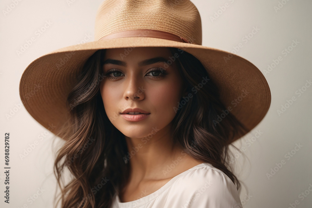 Portrait of beautiful woman wearing hat, isolated on a white background Portrait of beautiful woman wearing hat, isolated on a white background