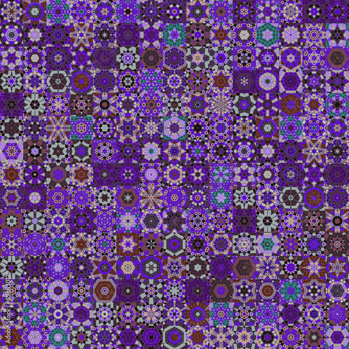 Dark purple and violet color tone floral geometric shapes vintage concept seamless pattern background.